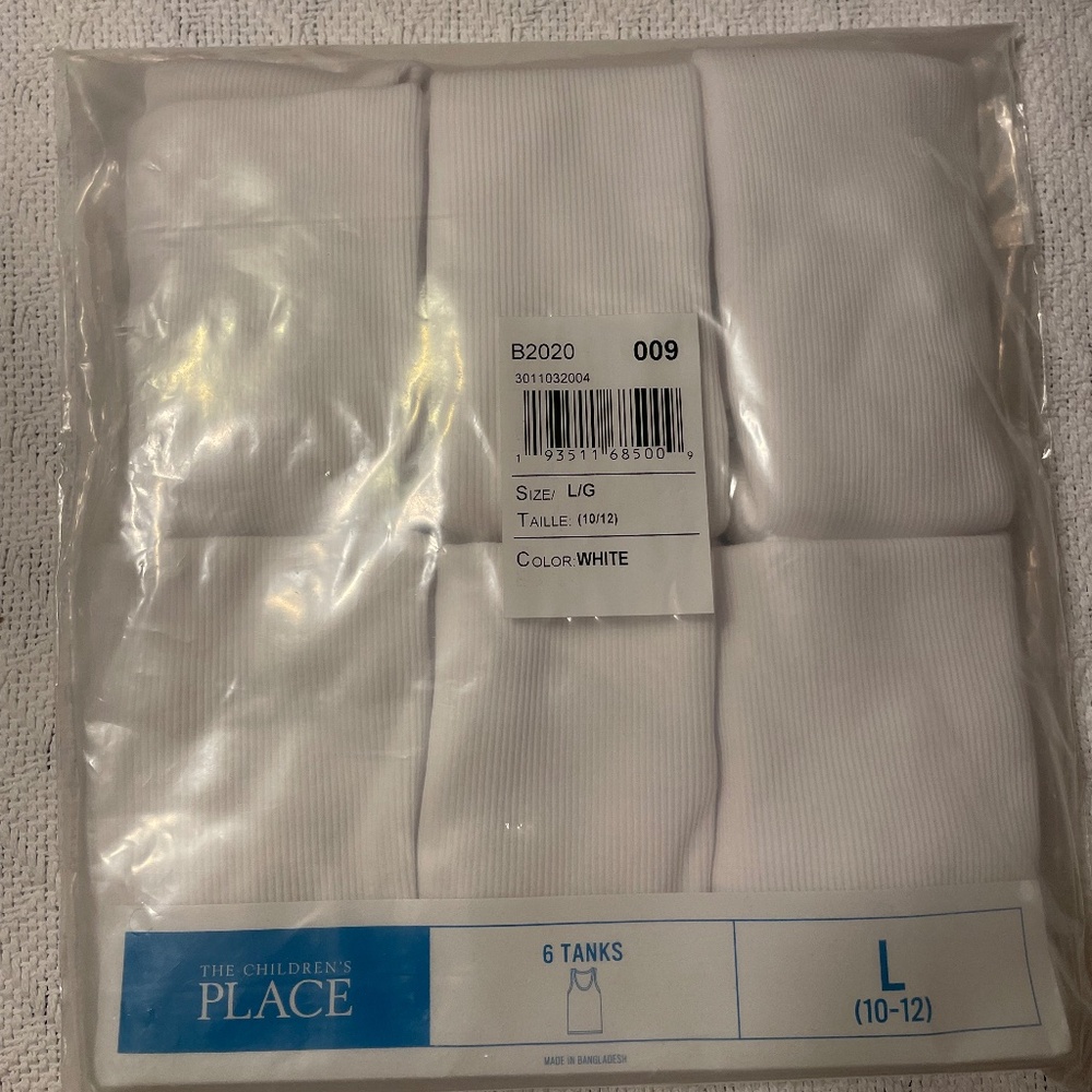 NIP The Children’s Place 6 Pack Boys White Tank Tops Size L (10-12)